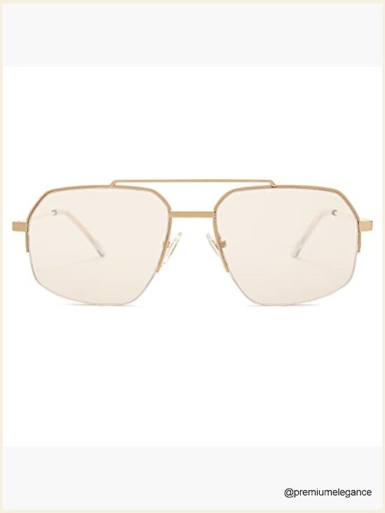 Trendy Aviator Sunglasses Double Bridge Metal Frame Semi-Rimless UV Protection main image 7